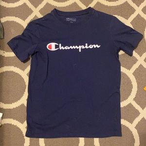 Navy blue champion shirt.